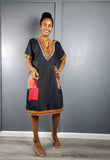 Black Dashiki Linen Dress